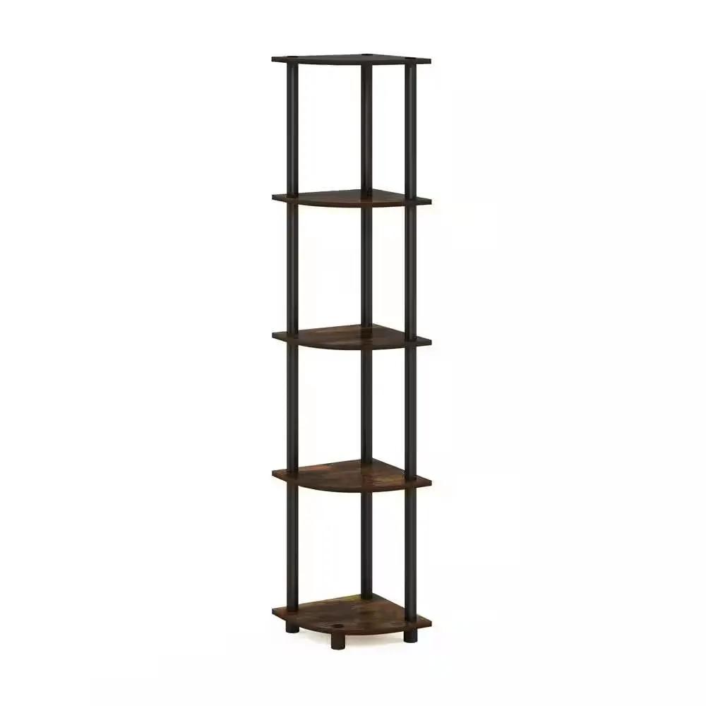 5-Shelf Modern Corner Bookcase in Black Brown Wood Finish by HomePacific
