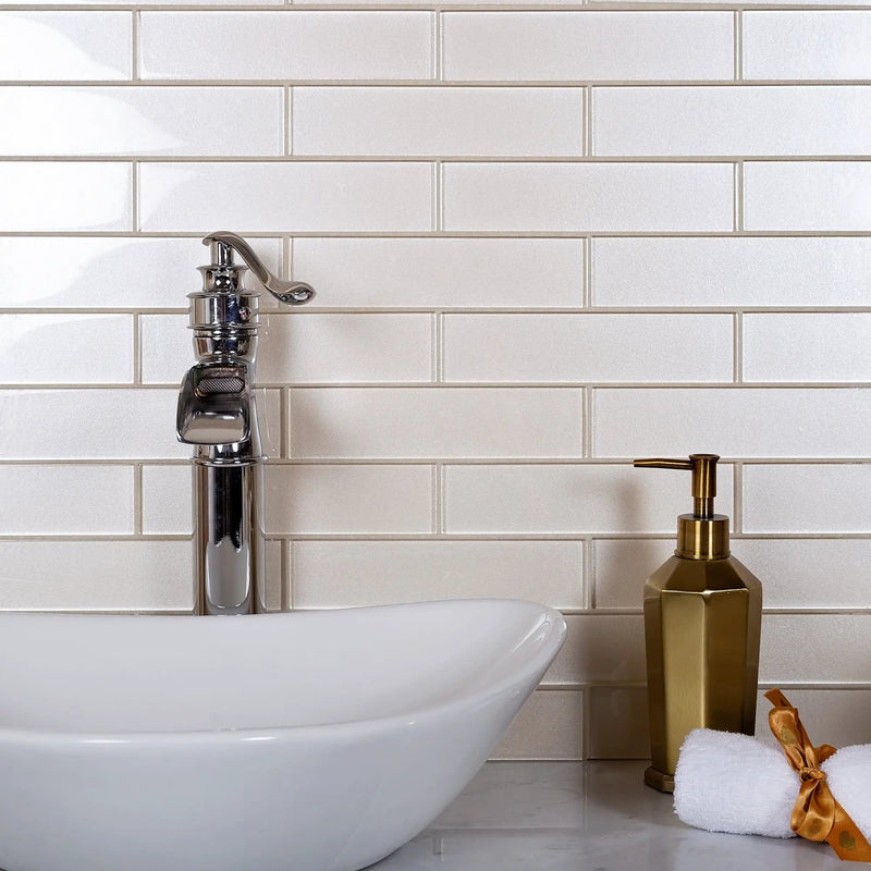 Lace White 12x12 Glossy Brick Glass Mosaic Tile (5 pack, 4.83 sq ft/case) by Apollo Tile