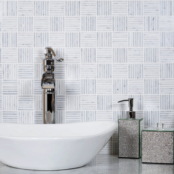 White Gray 12x12 Polished Brick Bianco Carrara Marble Mosaic Tile (5 pack, 5 sq ft/case)