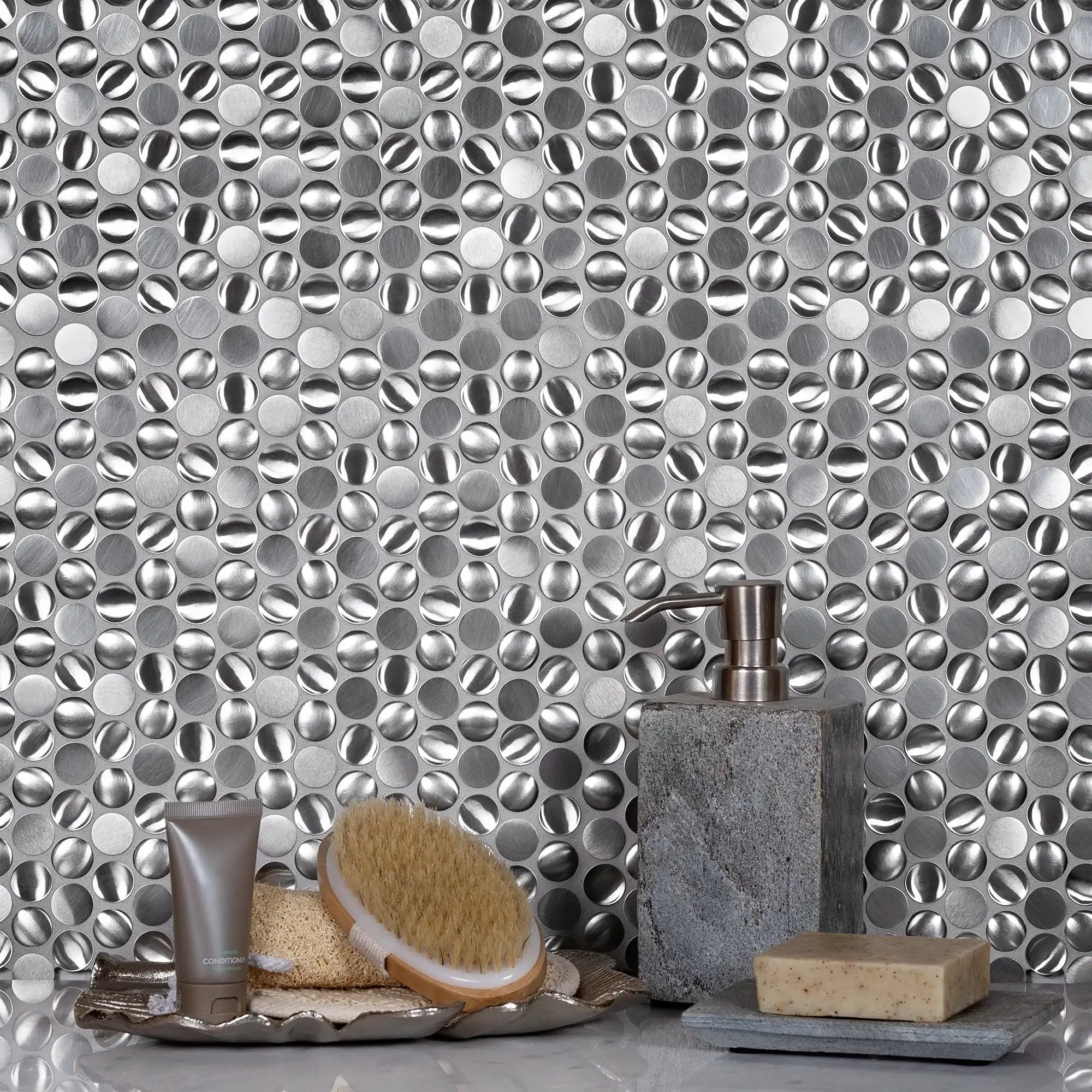Anchor Gray 12x12 Polished Penny Round Metal Mosaic Tile (5 pack, 4.75 sq ft/case) by Apollo Tile