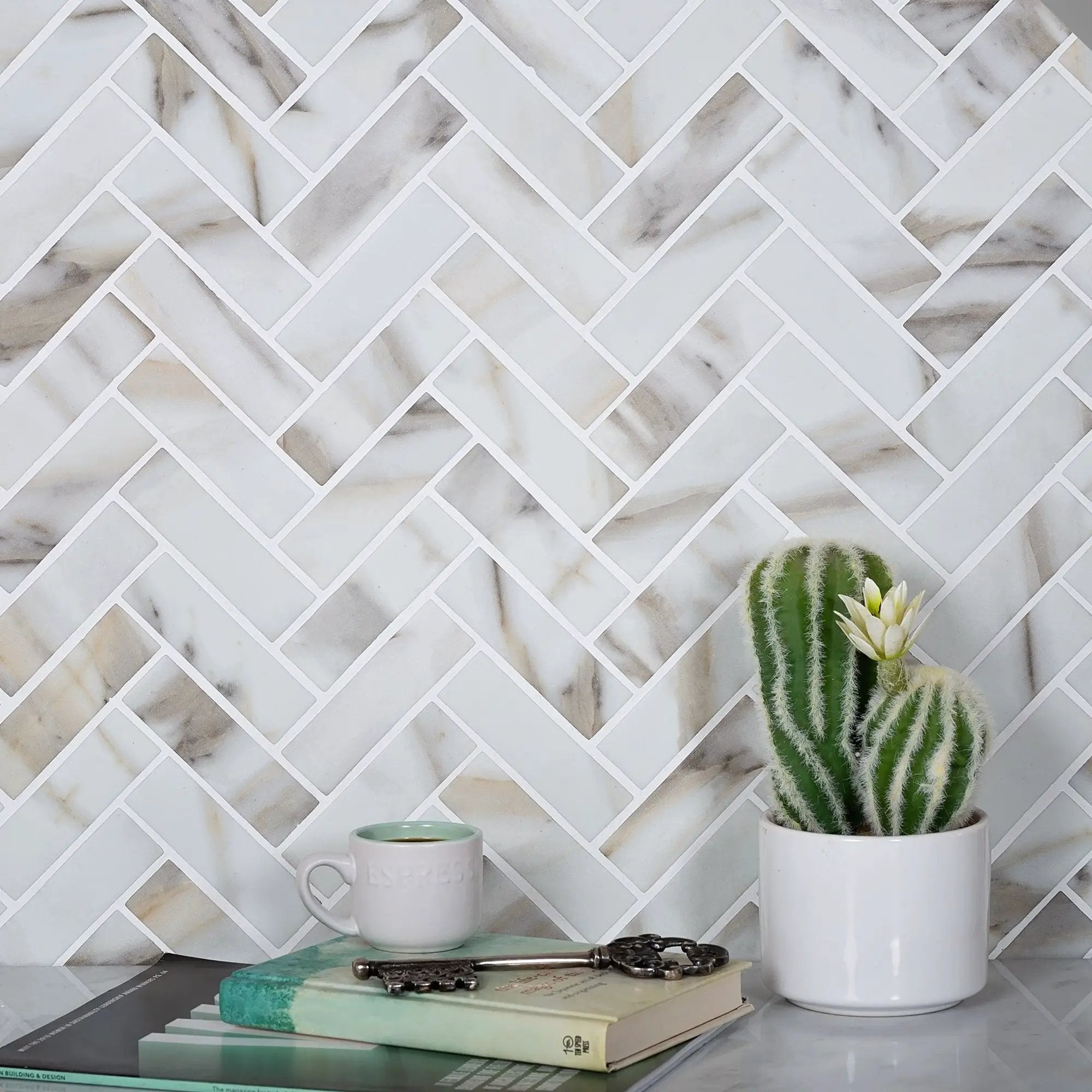 White Beige 11x13 Matte Herringbone Recycled Glass Mosaic Tile (10 pack, 9.625 sq ft/case) by Apollo Tile
