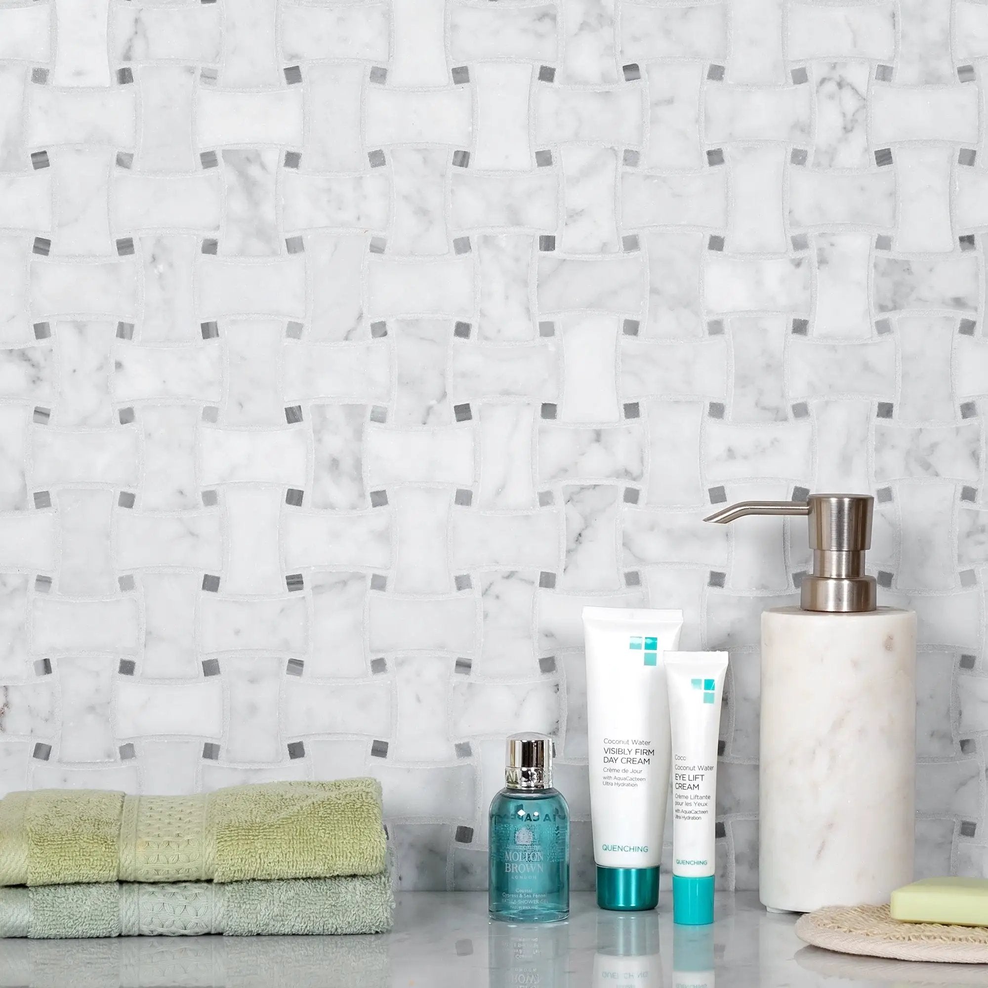 White 12x12 Polished Basketweave Bianco Carrara Bardiglio Nuvolato Marble Mosaic Tile (5 pack, 5 sq ft/case) by Apollo Tile