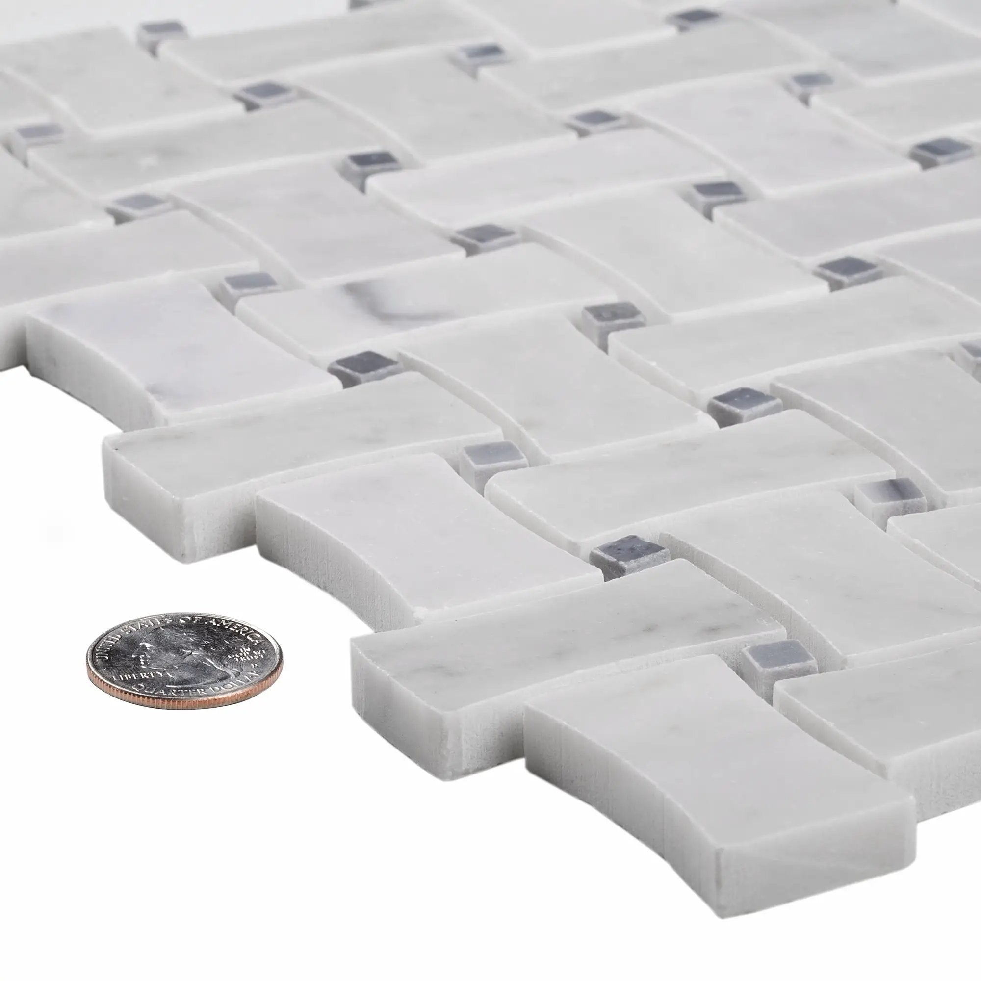 White 12x12 Polished Basketweave Bianco Carrara Bardiglio Nuvolato Marble Mosaic Tile (5 pack, 5 sq ft/case) by Apollo Tile