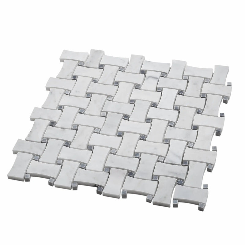 White 12x12 Polished Basketweave Bianco Carrara Bardiglio Nuvolato Marble Mosaic Tile (5 pack, 5 sq ft/case) by Apollo Tile