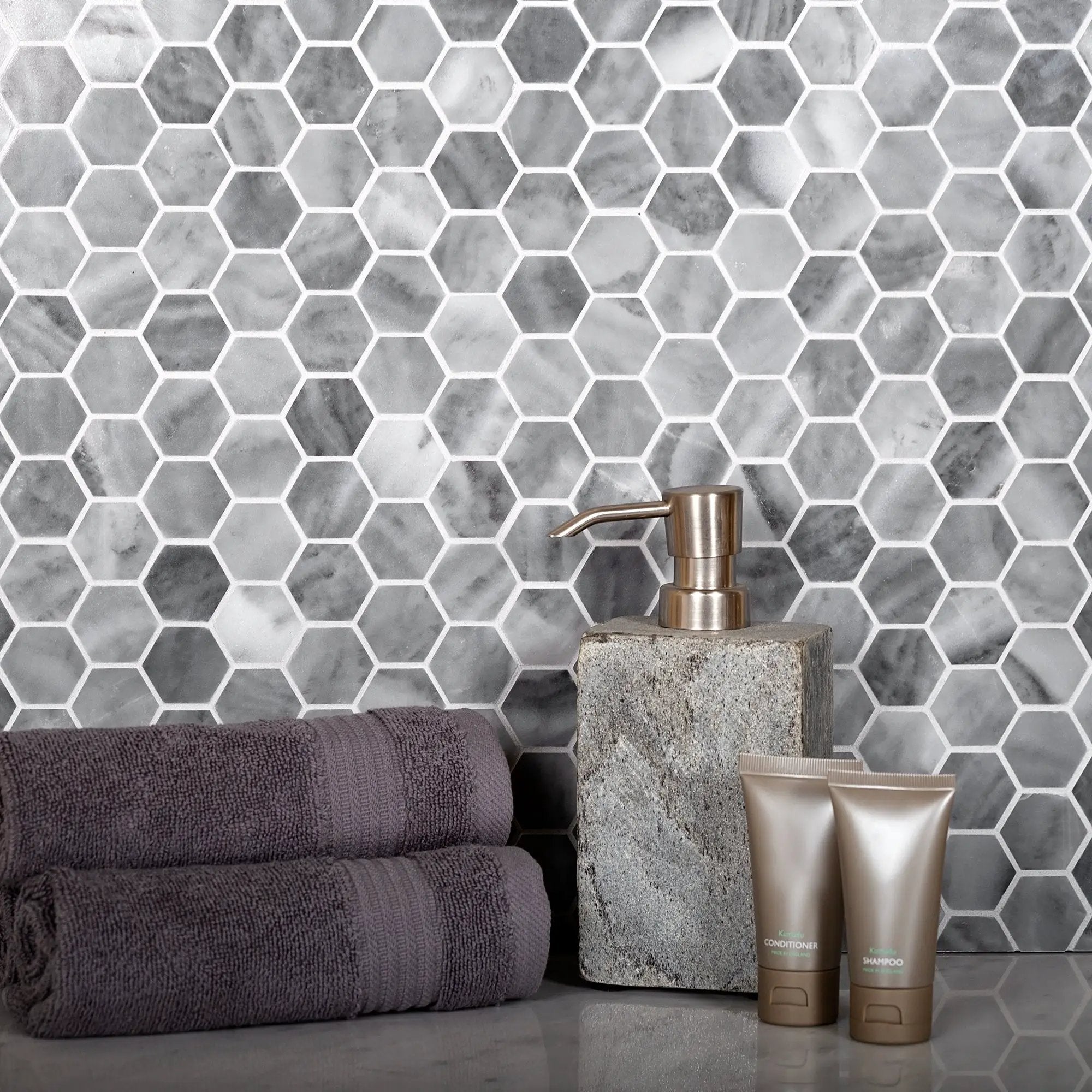 Gray 11x12 Polished Hexagon Bardiglio Nuvolato Marble Mosaic Tile (5 pack, 4.71 sq ft/case) by Apollo Tile