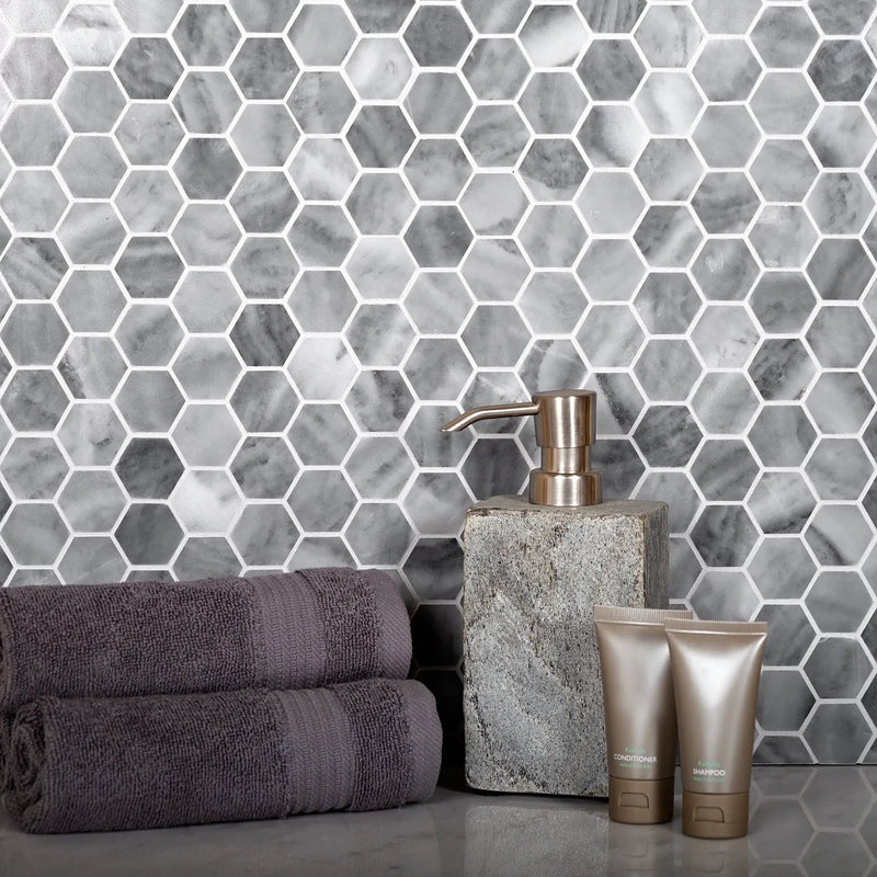Gray 11x12 Polished Hexagon Bardiglio Nuvolato Marble Mosaic Tile (5 pack, 4.71 sq ft/case) by Apollo Tile
