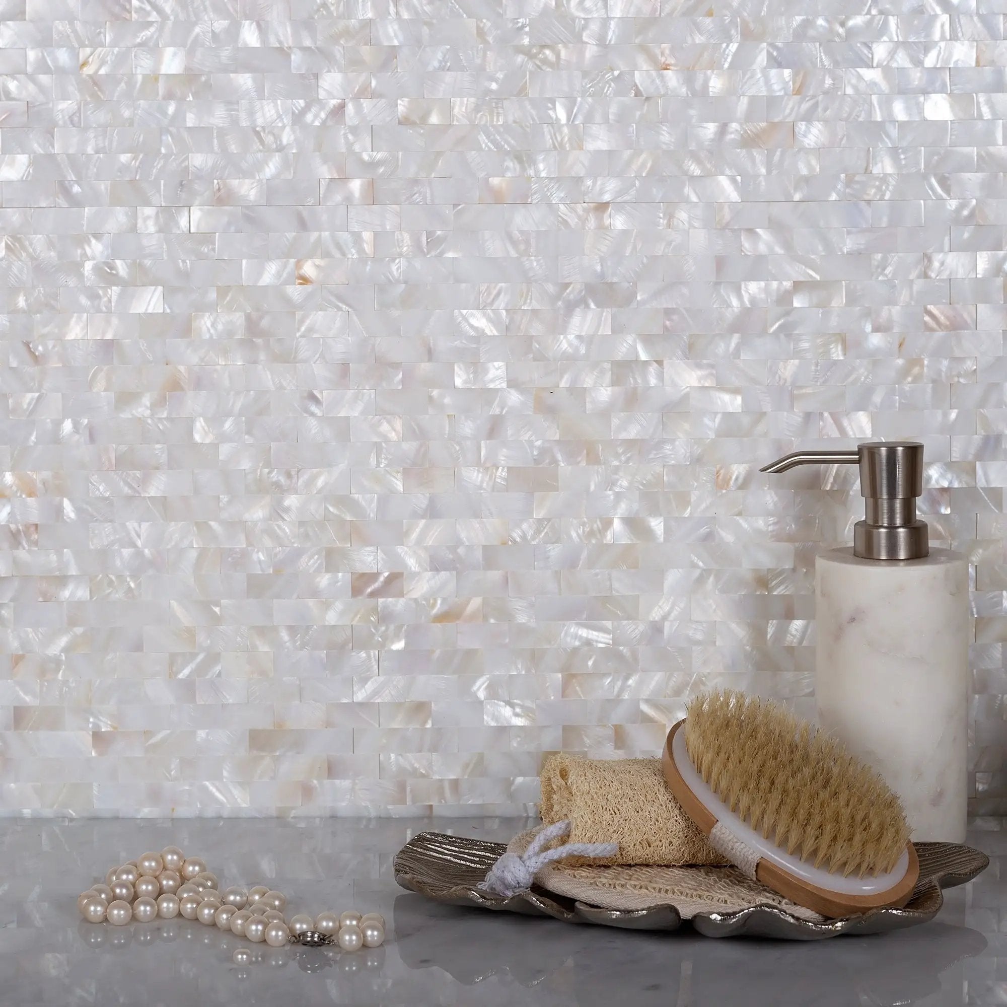 Shell White 11x12 Polished Brick Shell Mother of Pearl Mosaic Tile (20 pack, 18.52 sq ft/case) by Apollo Tile