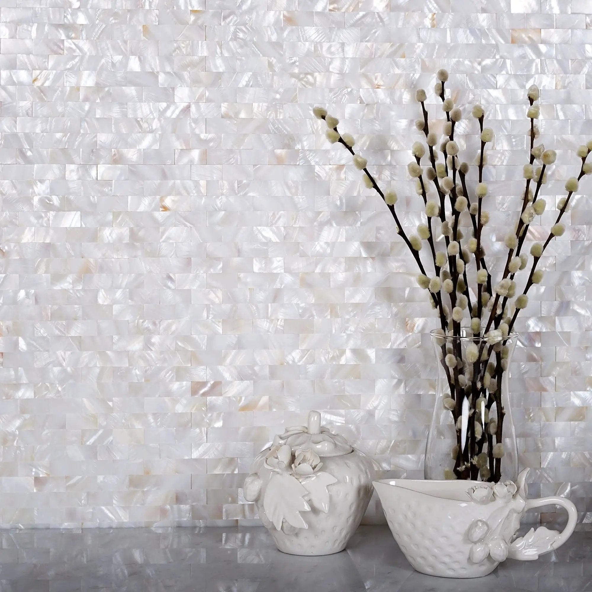 Shell White 11x12 Polished Brick Shell Mother of Pearl Mosaic Tile (20 pack, 18.52 sq ft/case) by Apollo Tile