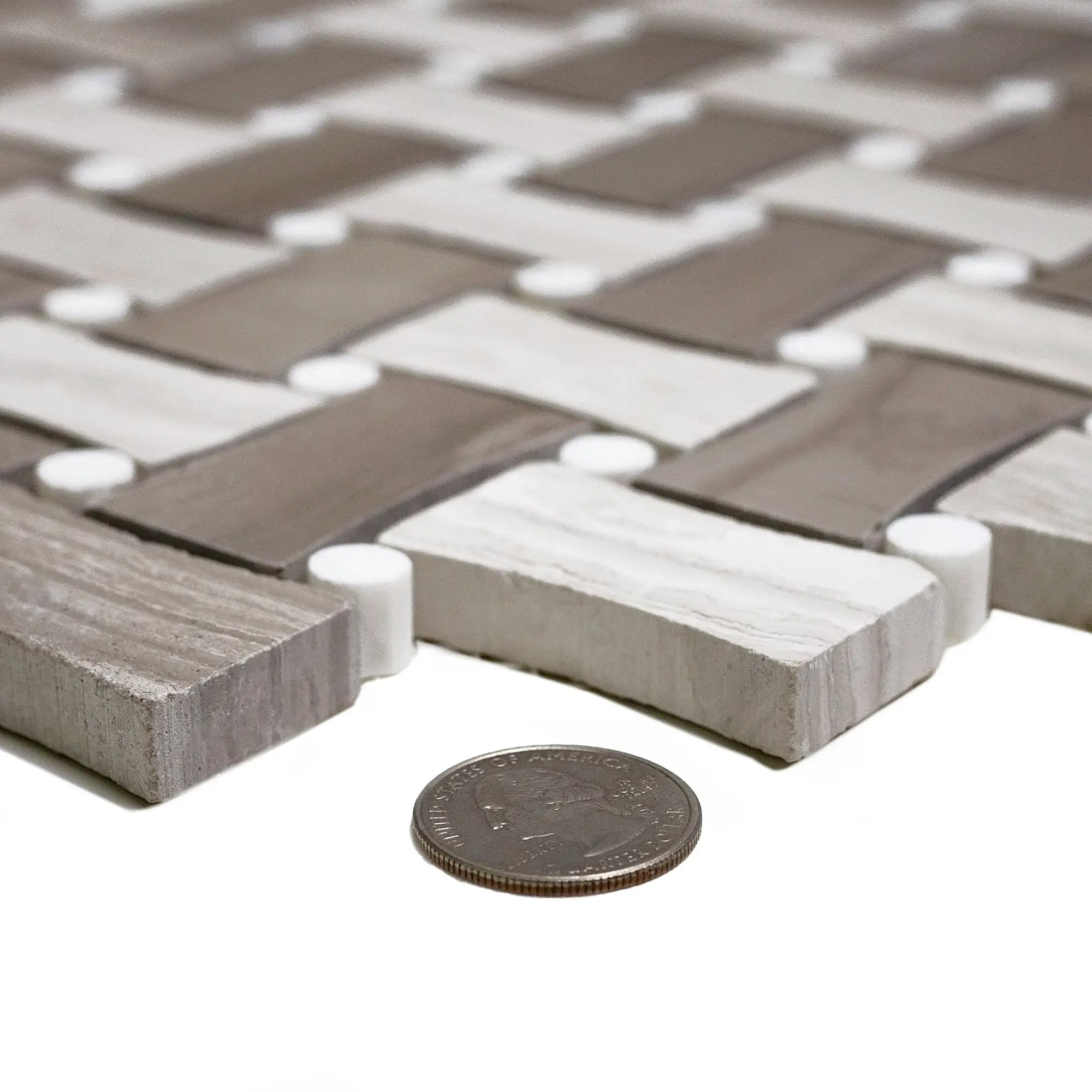 Eastern White, Wooden & Athens Grey 11x11 Polished Basketweave Marble Mosaic Tile (5 pack, 4.2 sq ft/case) by Apollo Tile