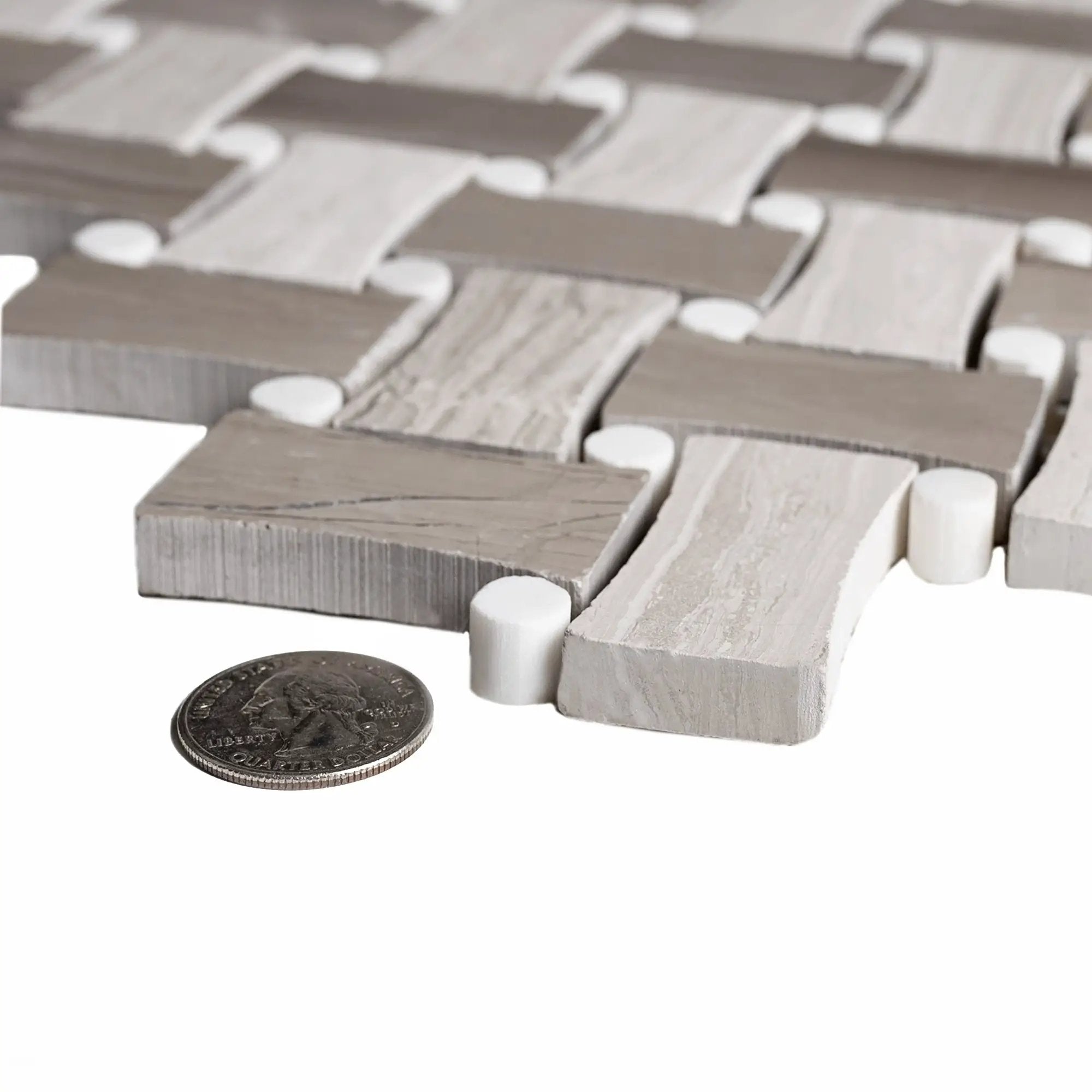 Eastern White, Wooden & Athens Grey 11x11 Polished Basketweave Marble Mosaic Tile (5 pack, 4.2 sq ft/case) by Apollo Tile