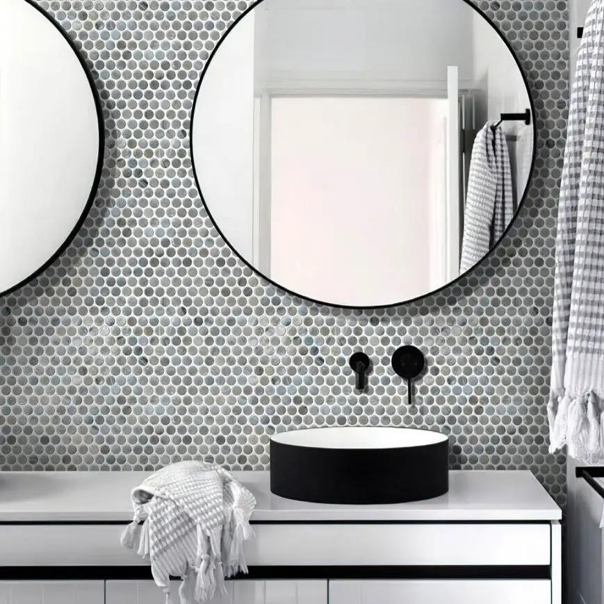 Glacier Gray 12x12 Penny Round Glossy Glass Mosaic Tile (10 pack, 10.34 sq ft/case) by Apollo Tile