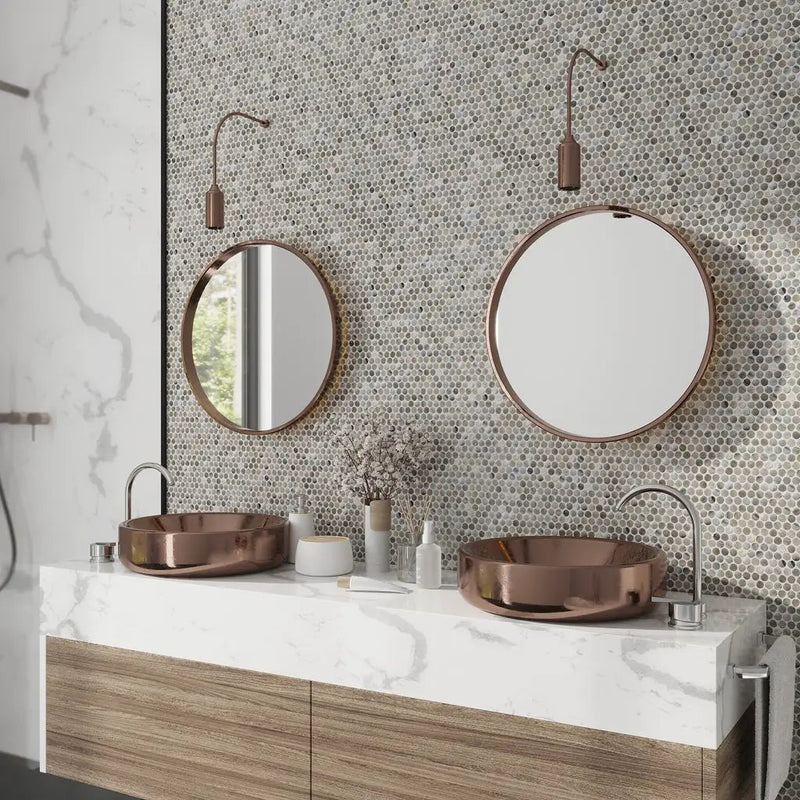 Glacier Gray 12x12 Penny Round Glossy Glass Mosaic Tile (10 pack, 10.34 sq ft/case) by Apollo Tile