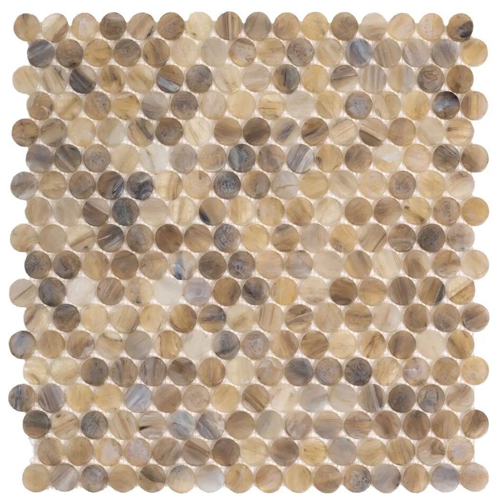Beige 12x12 Glossy Penny Round Glass Mosaic Tile (10 pack, 10.34 sq ft/case) by Apollo Tile