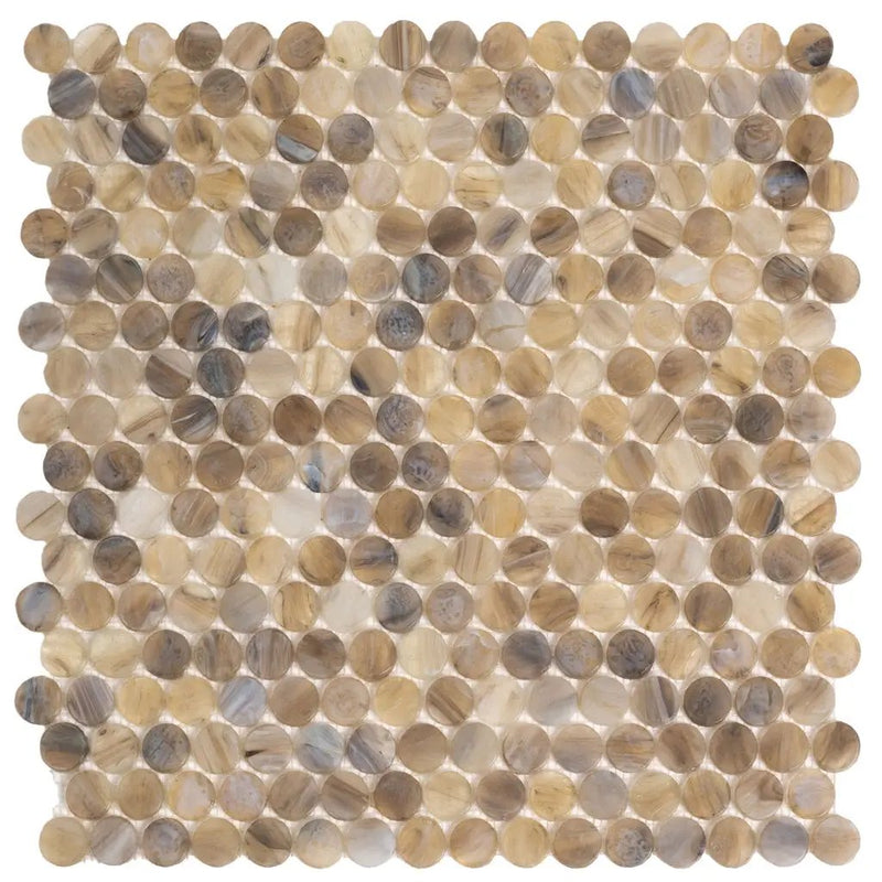 Beige 12x12 Glossy Penny Round Glass Mosaic Tile (10 pack, 10.34 sq ft/case) by Apollo Tile