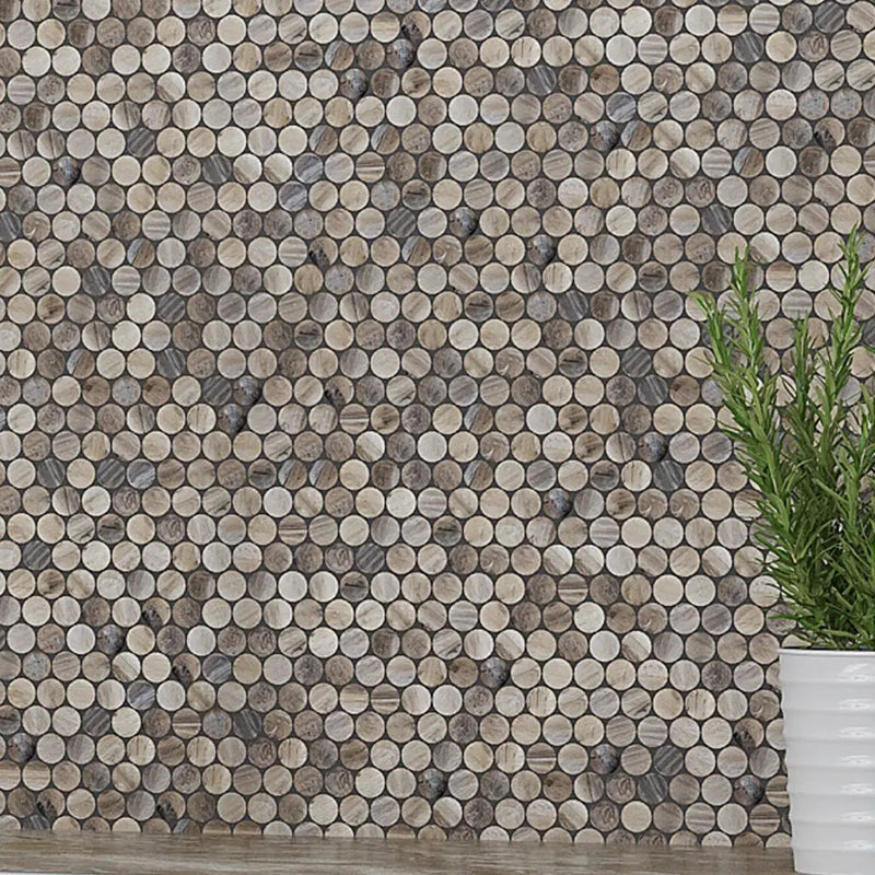 Beige 12x12 Glossy Penny Round Glass Mosaic Tile (10 pack, 10.34 sq ft/case) by Apollo Tile