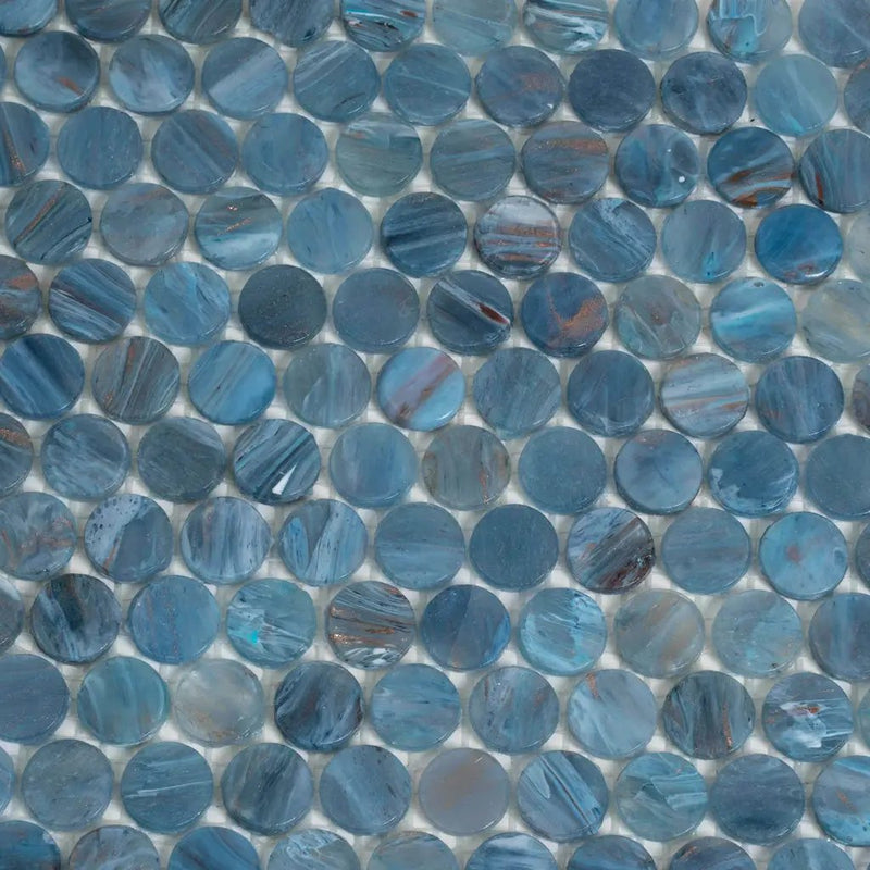 Blue 12x12 Glossy Penny Round Glass Mosaic Tile (10 pack, 10.34 sq ft/case) by Apollo Tile