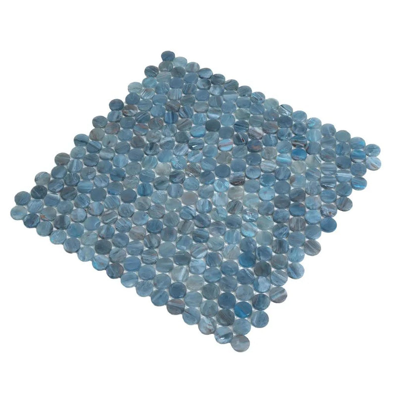 Blue 12x12 Glossy Penny Round Glass Mosaic Tile (10 pack, 10.34 sq ft/case) by Apollo Tile