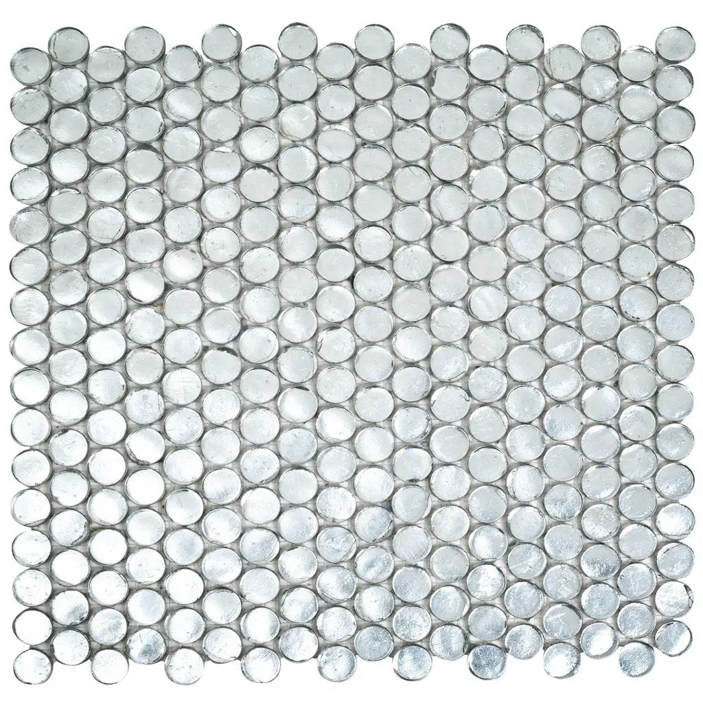 Silver 12x12 Penny Round Glossy Glass Mosaic Tile (10 pack, 10.34 sq ft/case) by Apollo Tile