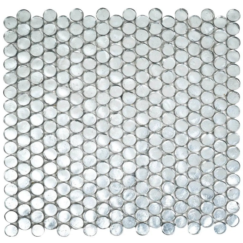 Silver 12x12 Penny Round Glossy Glass Mosaic Tile (10 pack, 10.34 sq ft/case) by Apollo Tile