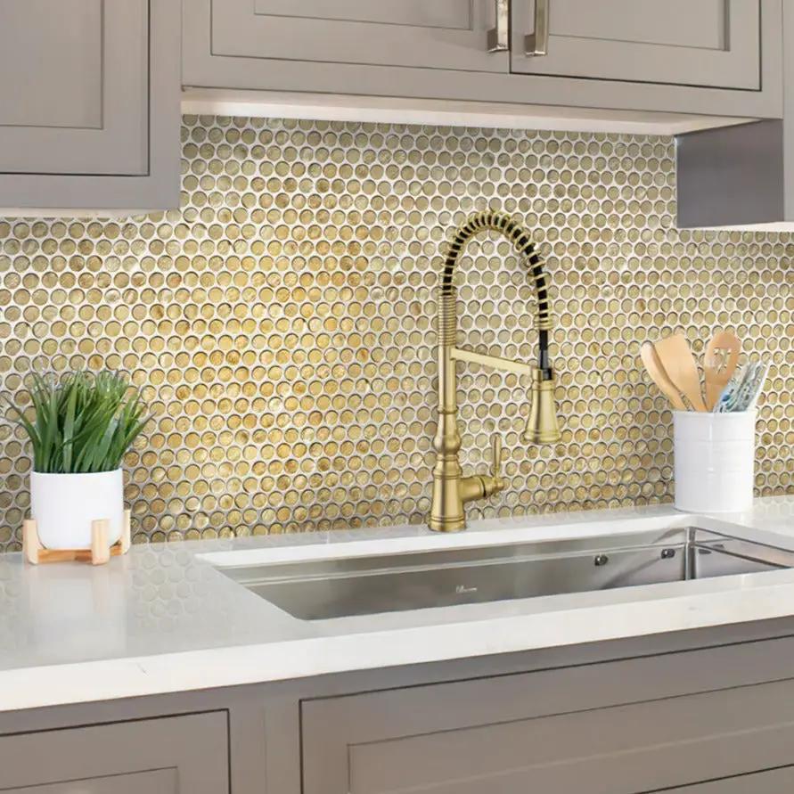 Majeste Gold 12x12 Glossy Penny Round Glass Mosaic Tile (10 pack, 10.34 sq ft/case) by Apollo Tile