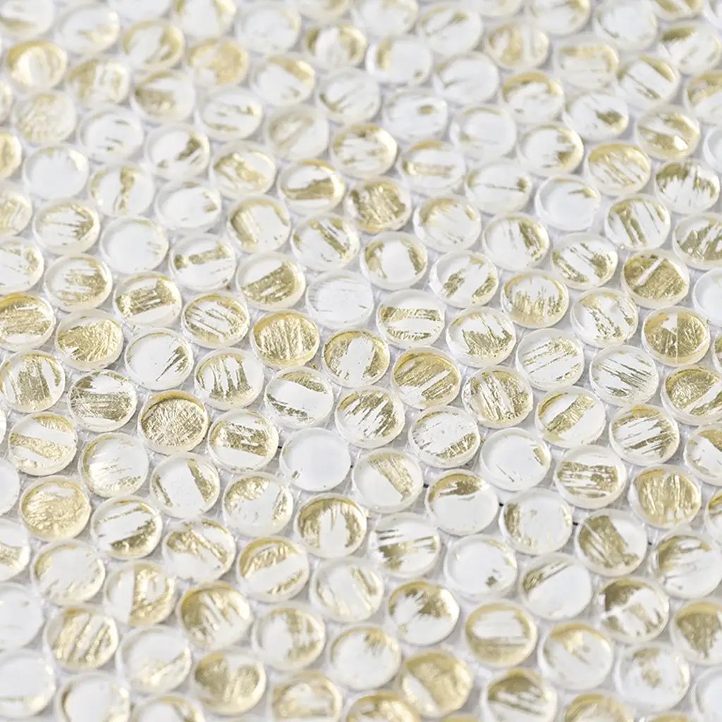 White Gold 12x12 Glossy Penny Round Glass Mosaic Tile (10 pack, 10.34 sq ft/case) by Apollo Tile