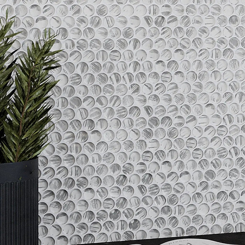 Silver 12x12 Glossy Penny Round Glass Mosaic Tile (10 pack, 10.34 sq ft/case) by Apollo Tile