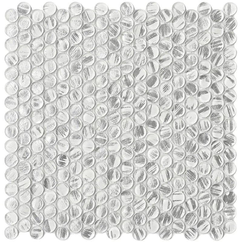 Silver 12x12 Glossy Penny Round Glass Mosaic Tile (10 pack, 10.34 sq ft/case) by Apollo Tile