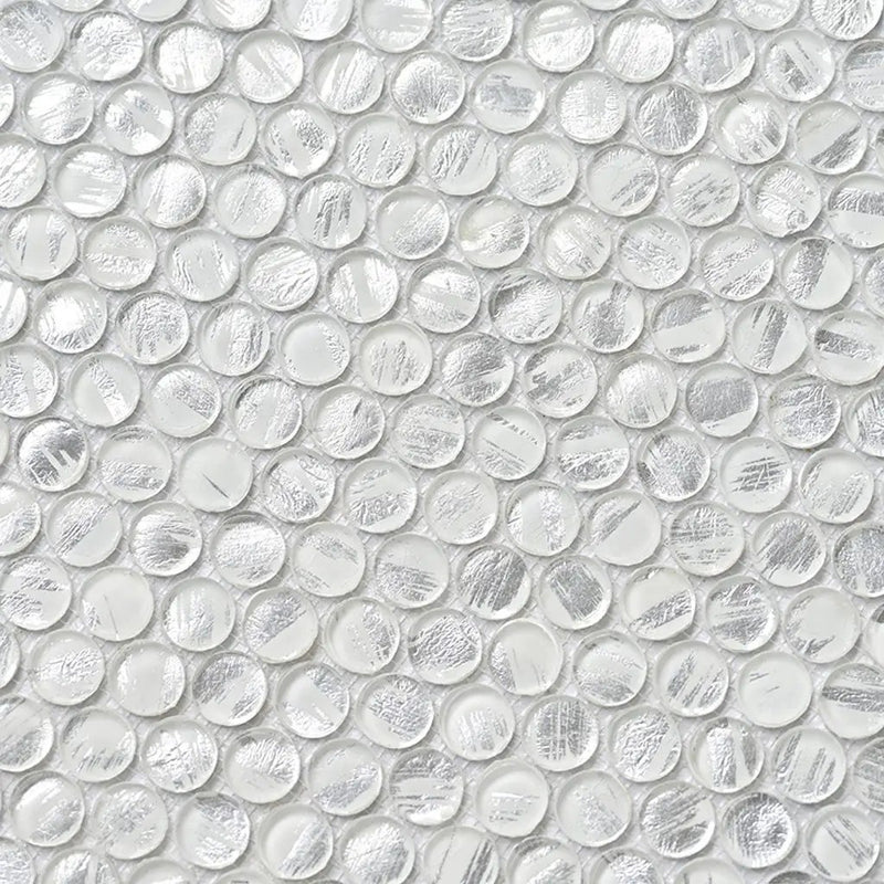 Silver 12x12 Glossy Penny Round Glass Mosaic Tile (10 pack, 10.34 sq ft/case) by Apollo Tile