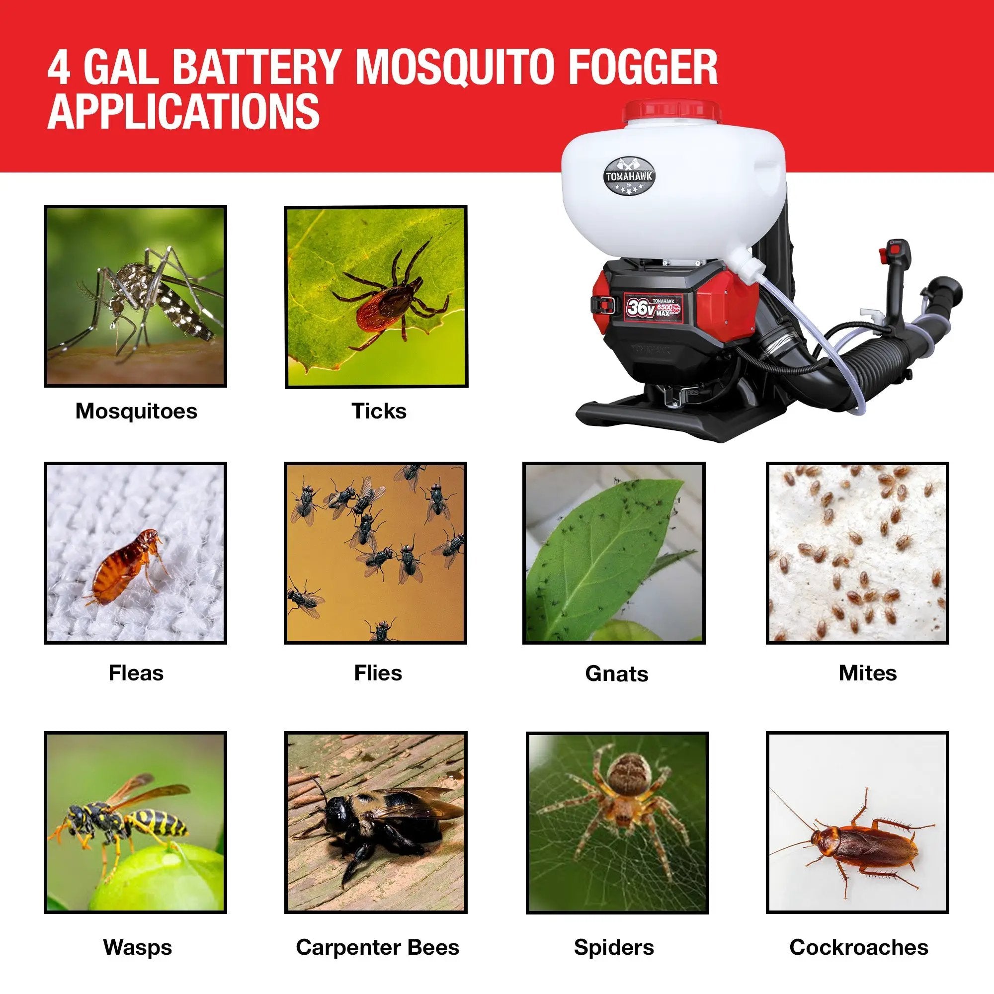 4 Gal Battery Powered Backpack Mosquito Fogger Sprayer 36V for Pest Control Ticks, Fleas, Flies, and Mosquitoes by Tomahawk Power
