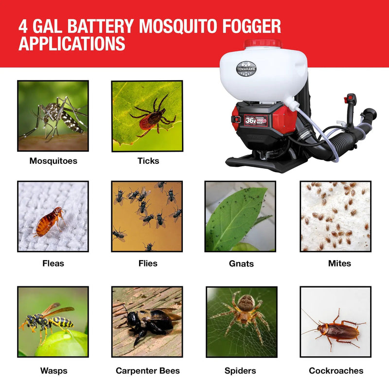 4 Gal Battery Powered Backpack Mosquito Fogger Sprayer 36V for Pest Control Ticks, Fleas, Flies, and Mosquitoes by Tomahawk Power