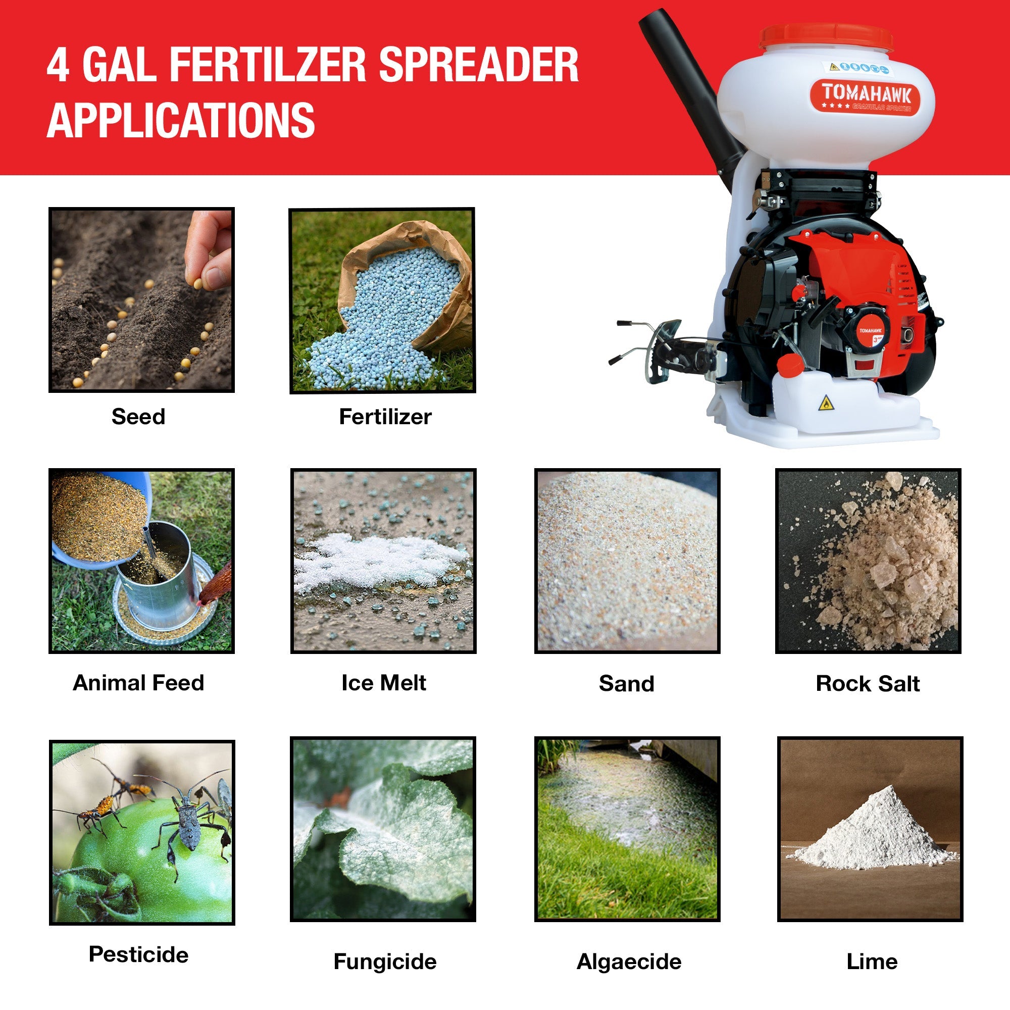 4 Gal Motorized Fertilizer Spreader Broadcast Lawn Seed Ice Melt Salt by Tomahawk Power