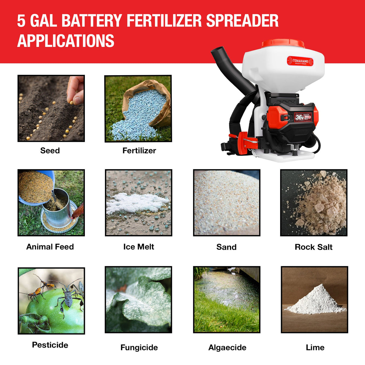 5 Gal Battery-Powered Fertilizer Spreader Broadcast Lawn Seed Ice Melt Salt, photo 18 of 18