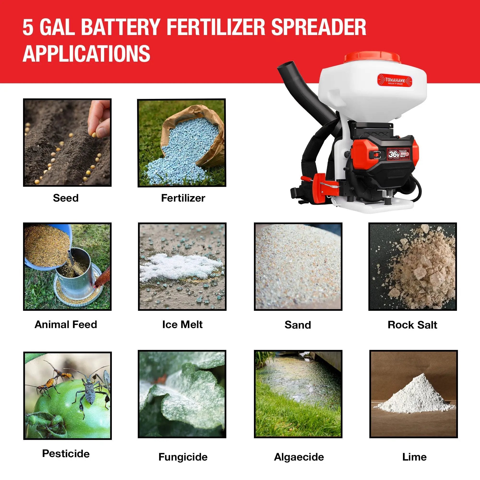 5 Gal Battery-Powered Fertilizer Spreader Broadcast Lawn Seed Ice Melt Salt by Tomahawk Power