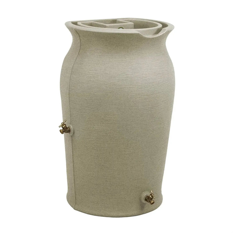 Grey SandStone 50-Gallon Plastic Urn Rain Barrel with Planter Top by HomePacific