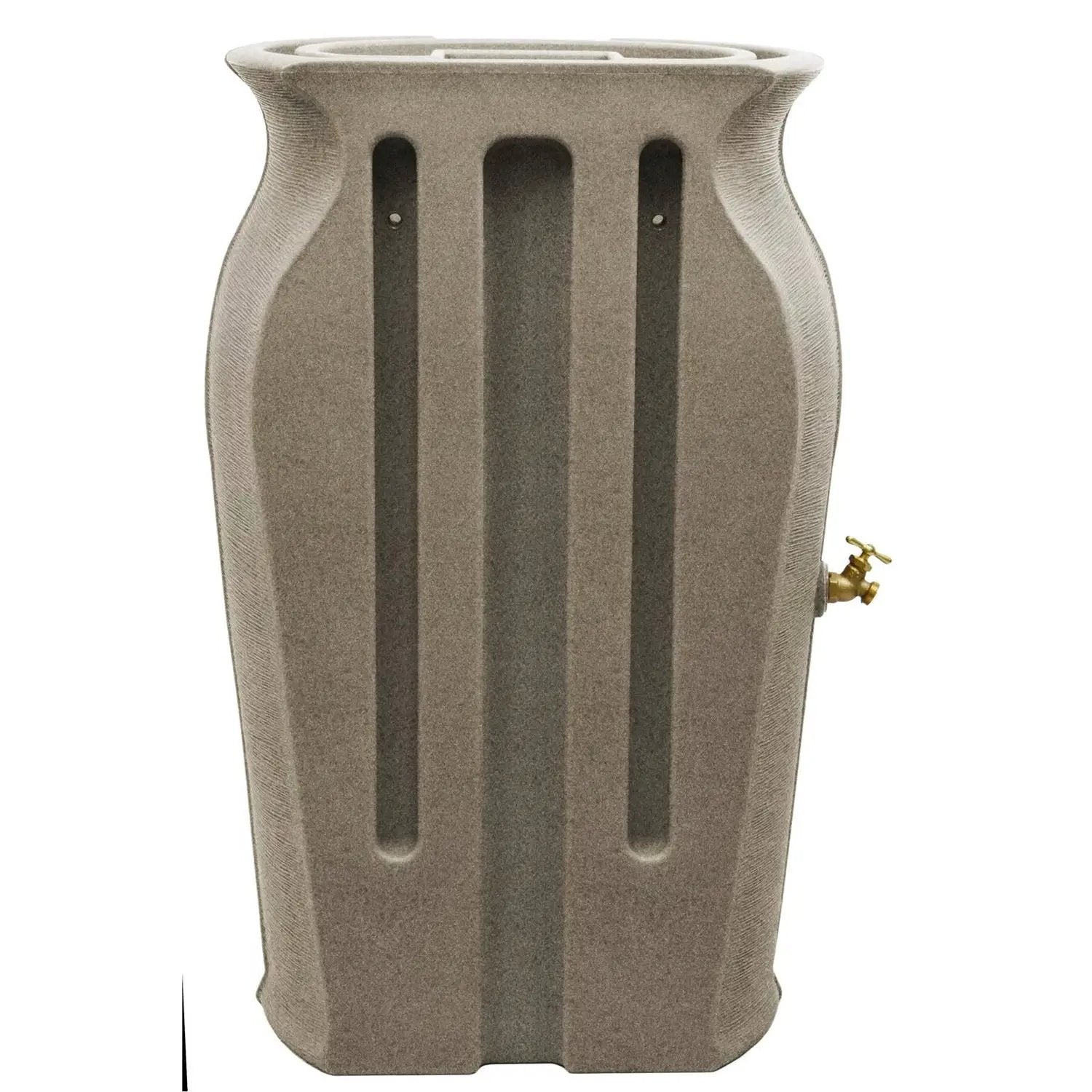 Grey SandStone 50-Gallon Plastic Urn Rain Barrel with Planter Top by HomePacific