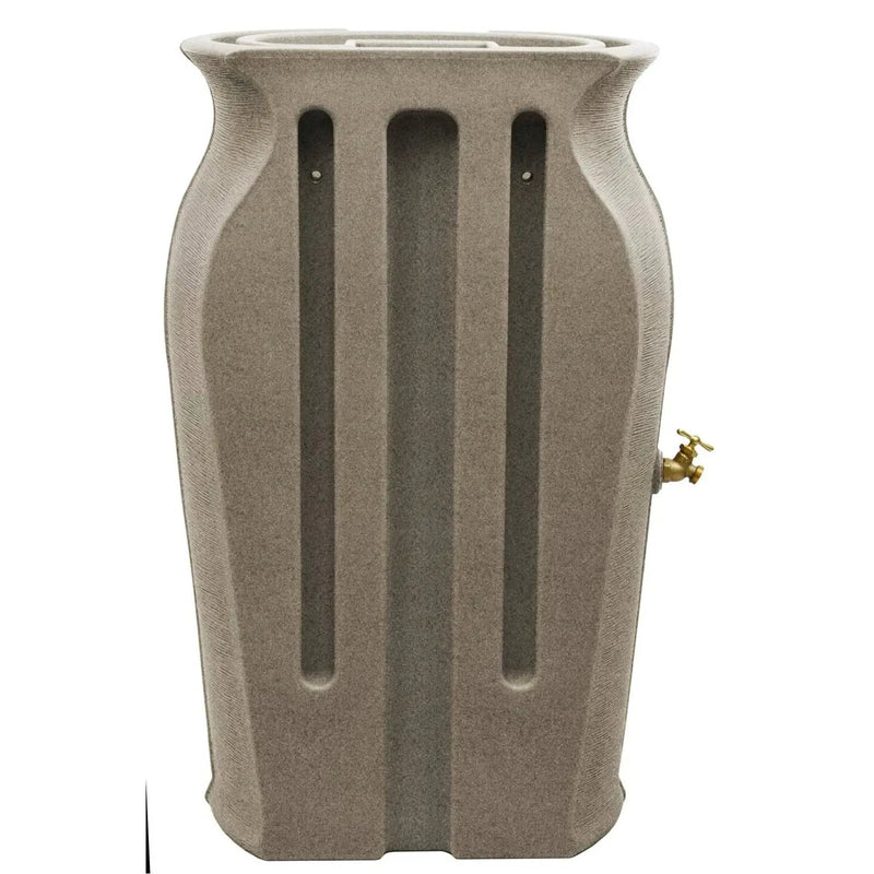 Grey SandStone 50-Gallon Plastic Urn Rain Barrel with Planter Top by HomePacific