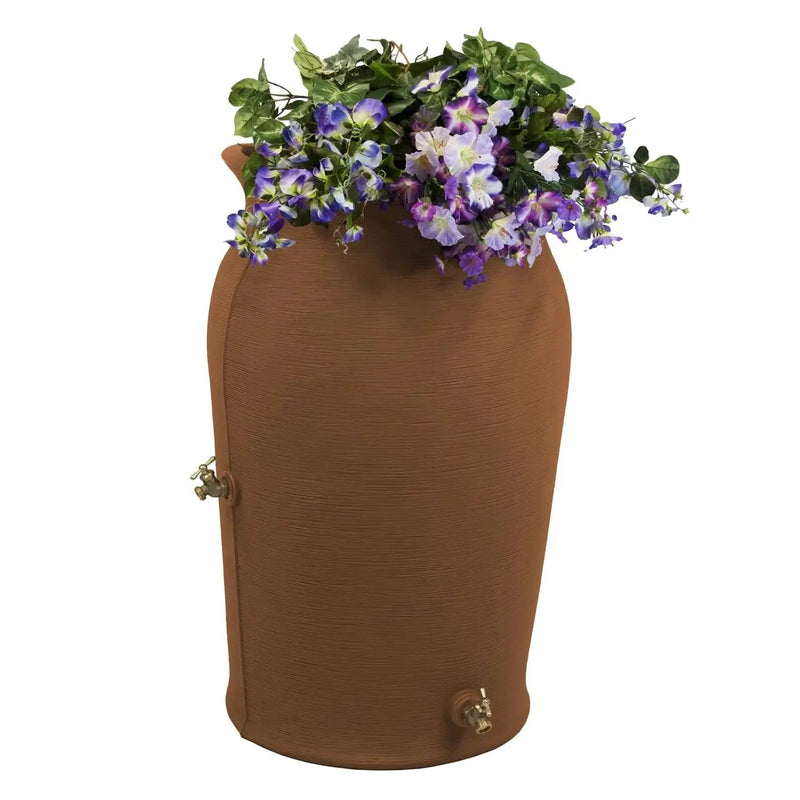 Terra Cotta 50-Gallon Plastic Urn Rain Barrel with Planter Top by HomePacific