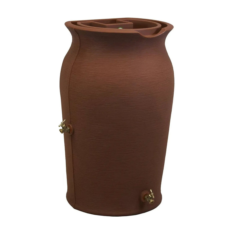 Terra Cotta 50-Gallon Plastic Urn Rain Barrel with Planter Top by HomePacific