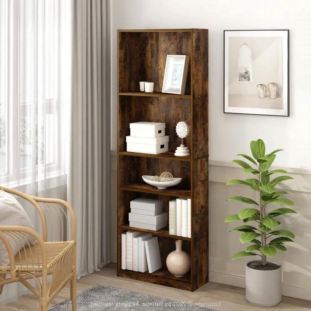 71-inch Tall 5-Shelf Bookcase in Medium Brown Wood Finish by HomePacific