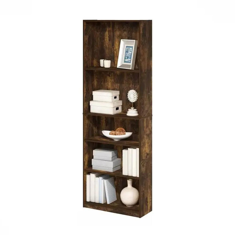 71-inch Tall 5-Shelf Bookcase in Medium Brown Wood Finish by HomePacific