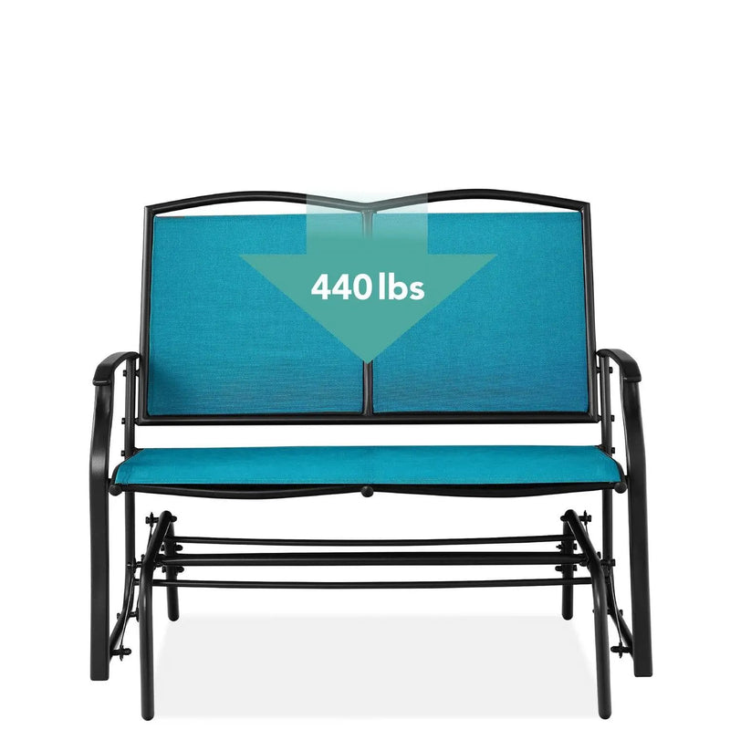 2 Seat Mesh Patio Loveseat Swing Glider Rocker with Armrests in Blue by HomePacific