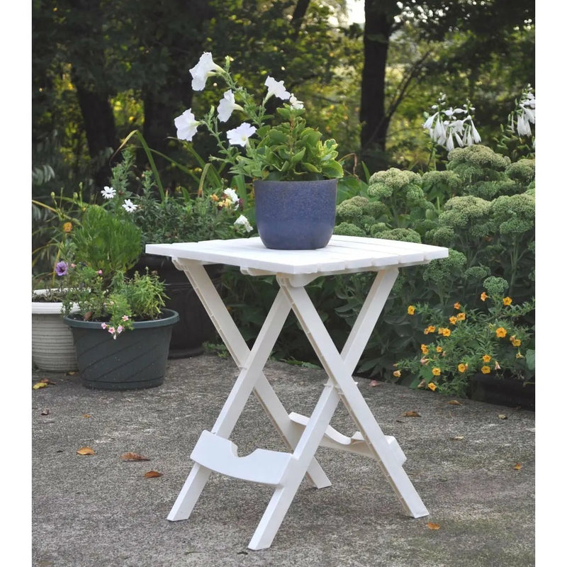 Outdoor Fast Folding Patio Side Table, White Weather Resistant Resin by HomePacific