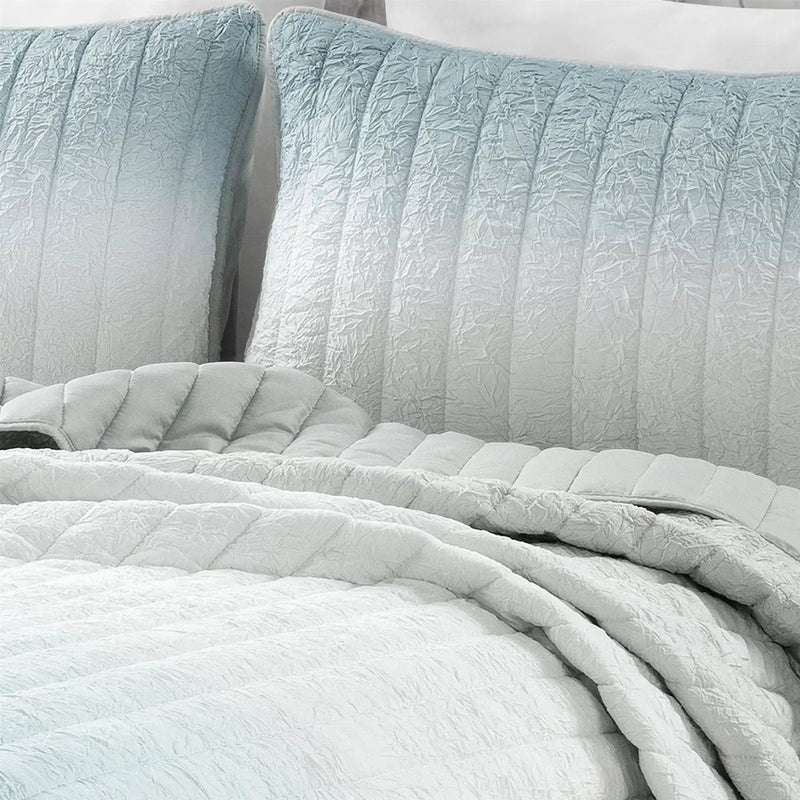 Full/Queen Aqua Blue and Grey Lightweight Polyester Fabric 3 Piece Quilt Set by HomePacific