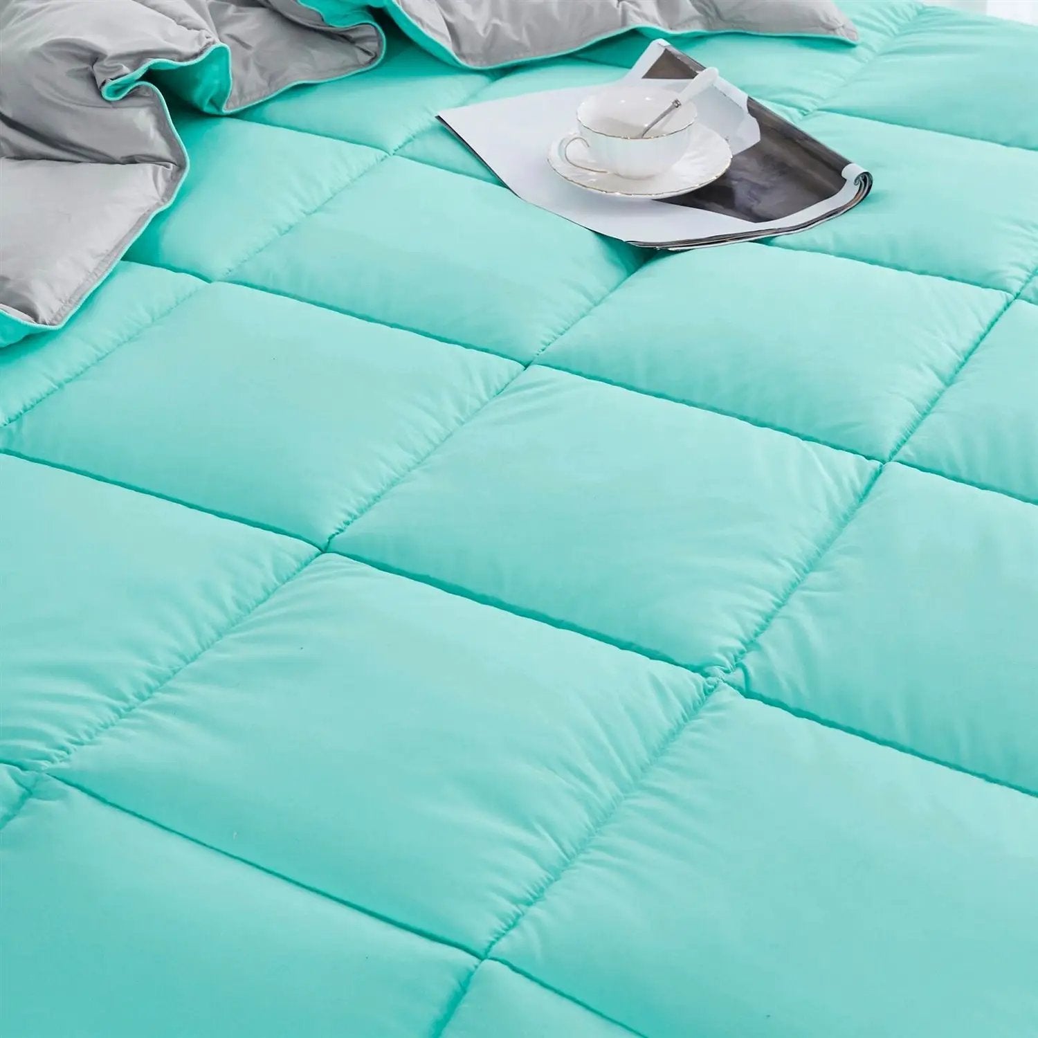 Full/Queen Traditional Microfiber Reversible 3 Piece Comforter Set in Blue/Grey by HomePacific