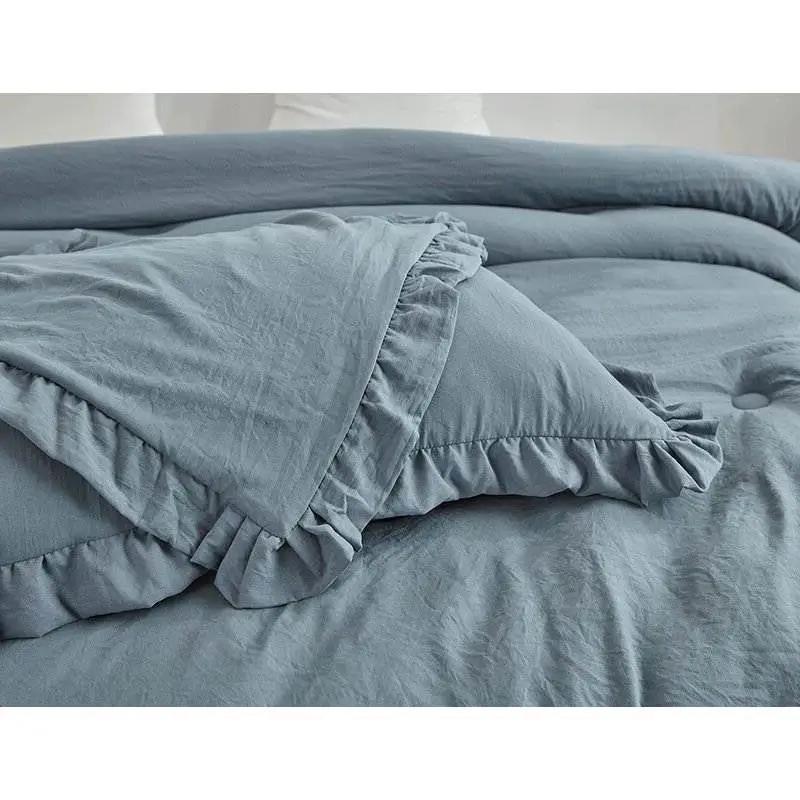Queen Oversized Blue Ruffled Edge Microfiber Comforter Set by HomePacific
