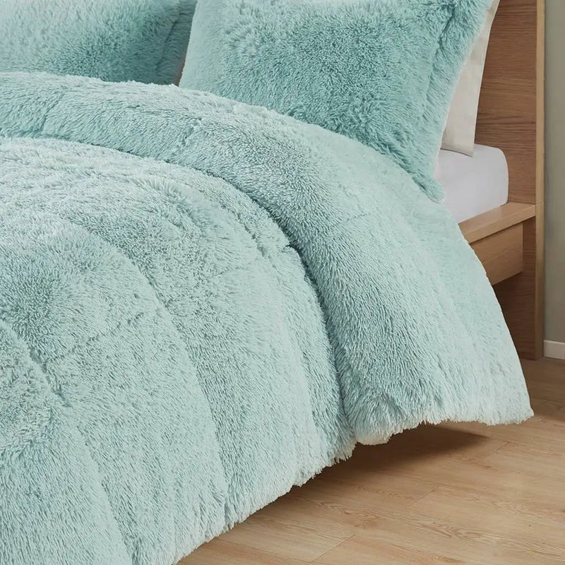 Twin/Twin XL Soft Sherpa Faux Fur 2-Piece Comforter Set in Light Teal Blue by HomePacific