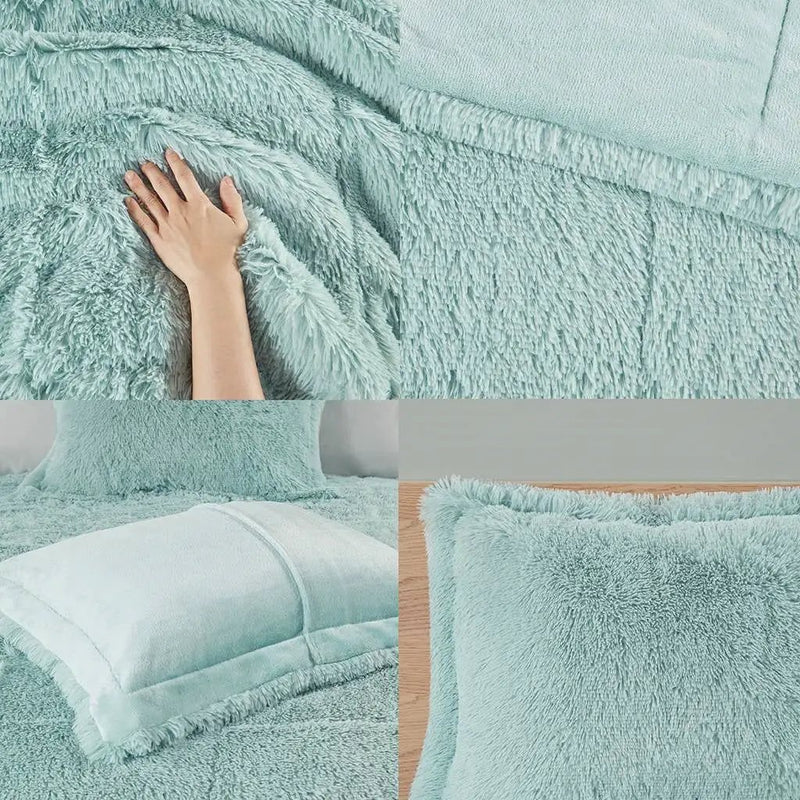 Twin/Twin XL Soft Sherpa Faux Fur 2-Piece Comforter Set in Light Teal Blue by HomePacific