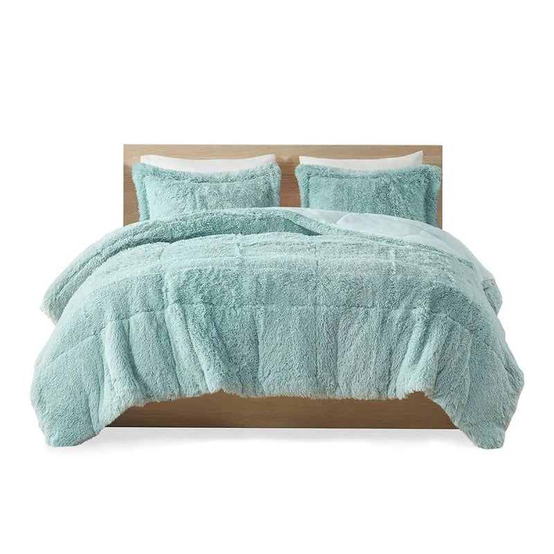 Twin/Twin XL Soft Sherpa Faux Fur 2-Piece Comforter Set in Light Teal Blue by HomePacific