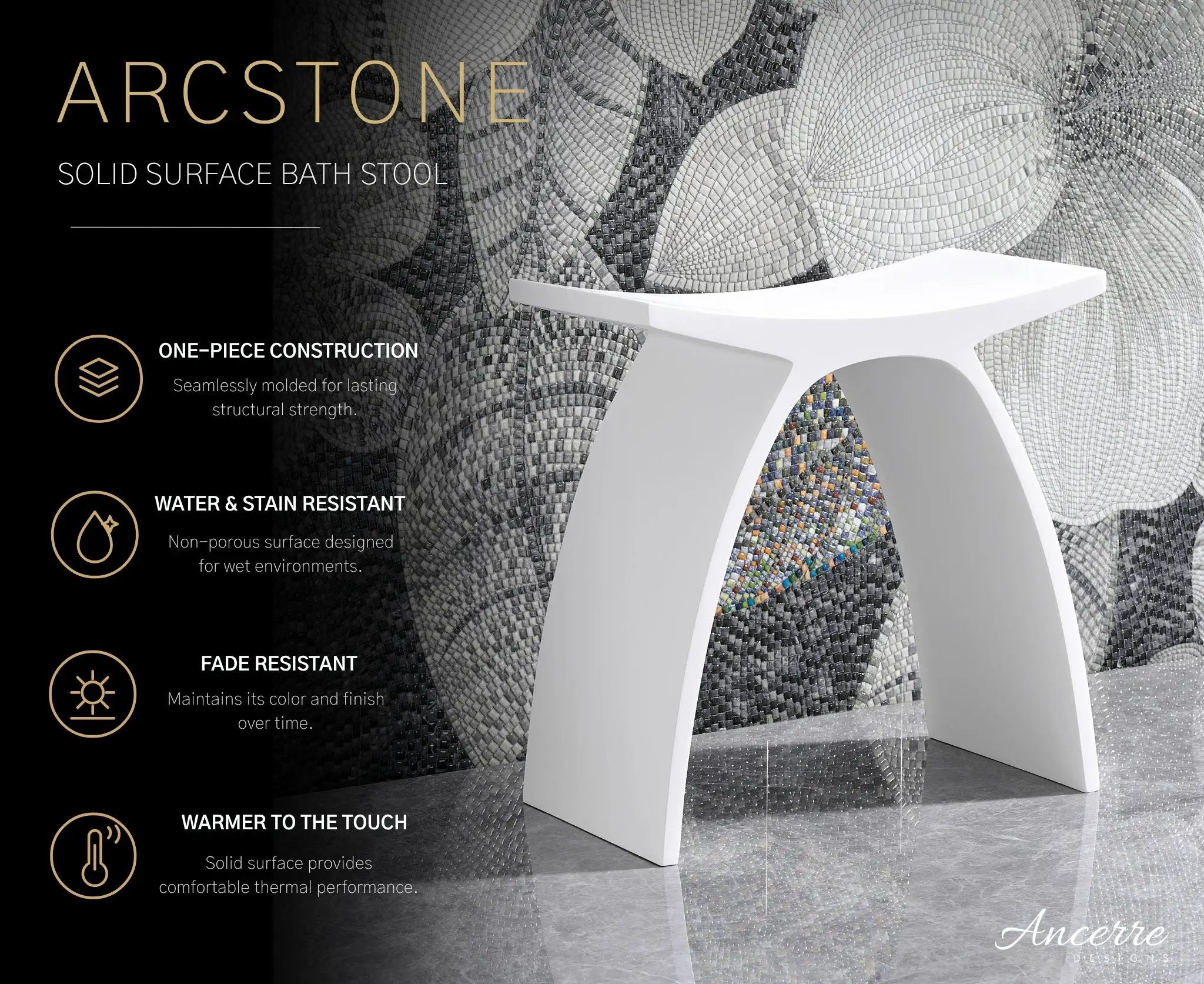 ARCSTONE 17" Freestanding Solid Surface Bathstool by Ancerre Designs