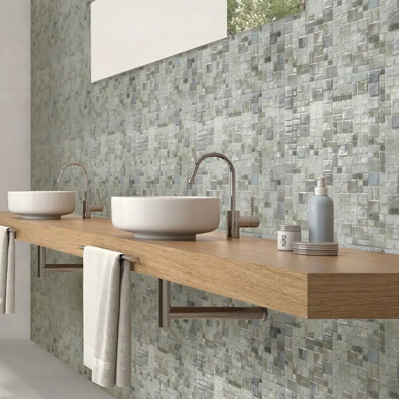 Pearl White 12x12 Glossy Square Glass Mosaic Tile (10 pack, 10.85 sq ft/case) by Apollo Tile
